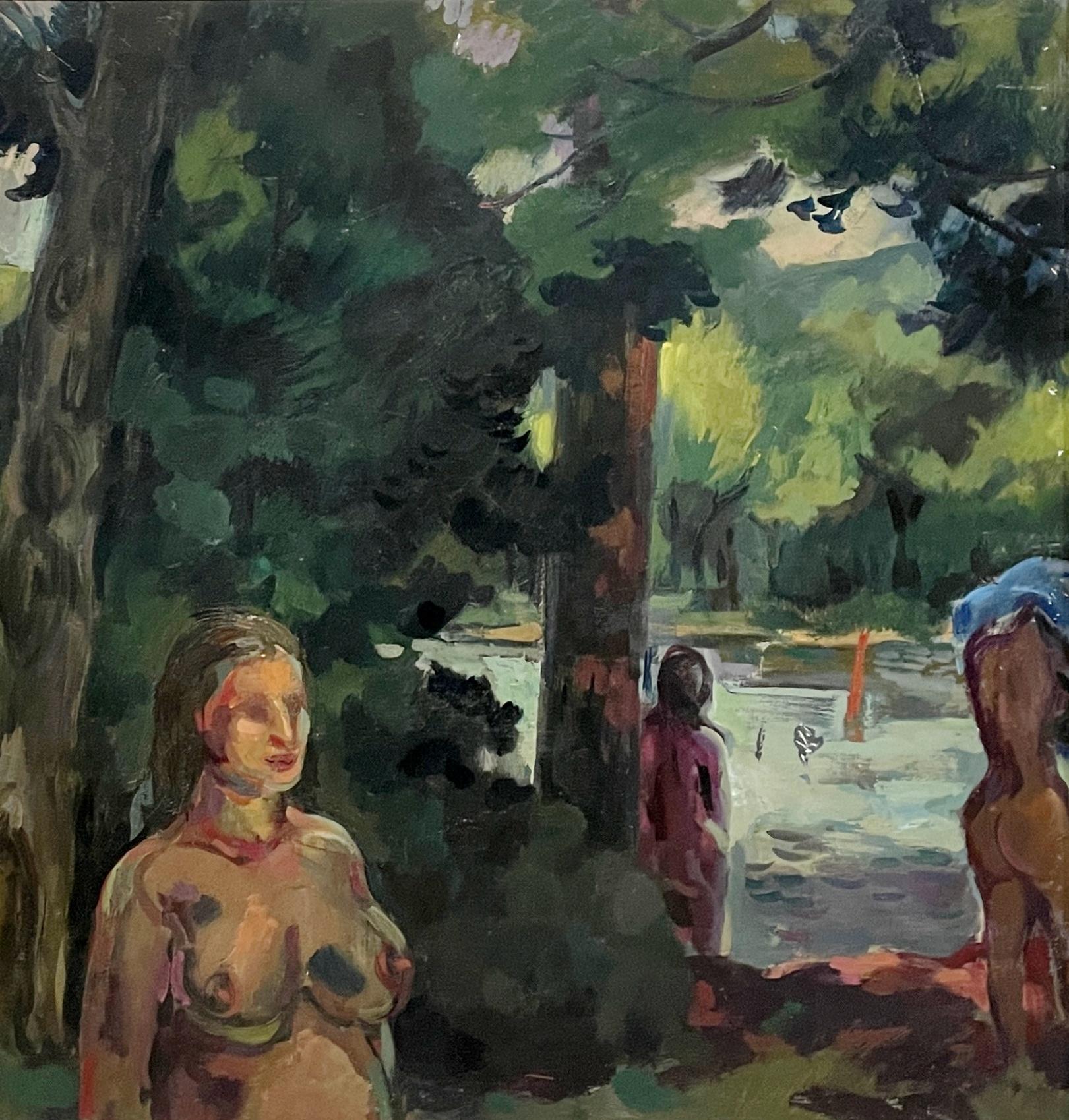Eine dynamische Sommerlandschaft aus der Mitte des Jahrhunderts mit einem Gemälde. Bathers von Rudolph Pen im Angebot 4