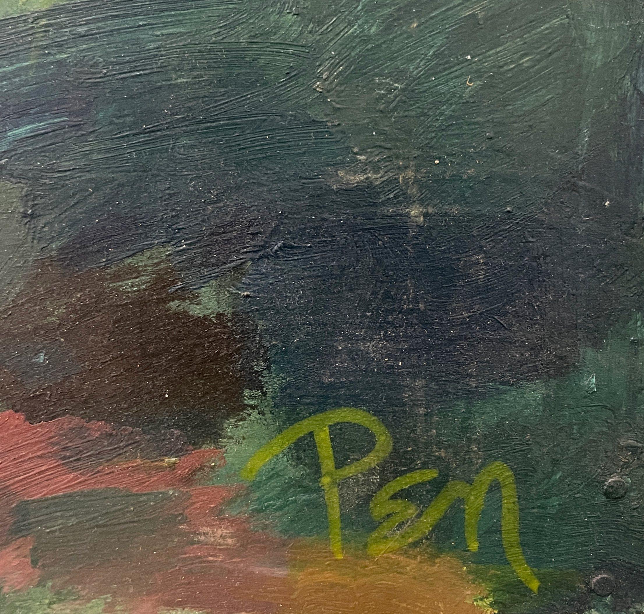 Una fabulosa pintura moderna de mediados de siglo de la década de 1960 de una pareja abrazada, amantes, del célebre artista de Chicago, Rudolph Pen.   Maravilloso ejemplo del estilo expresivo y abstracto único de la obra figurativa del artista, el