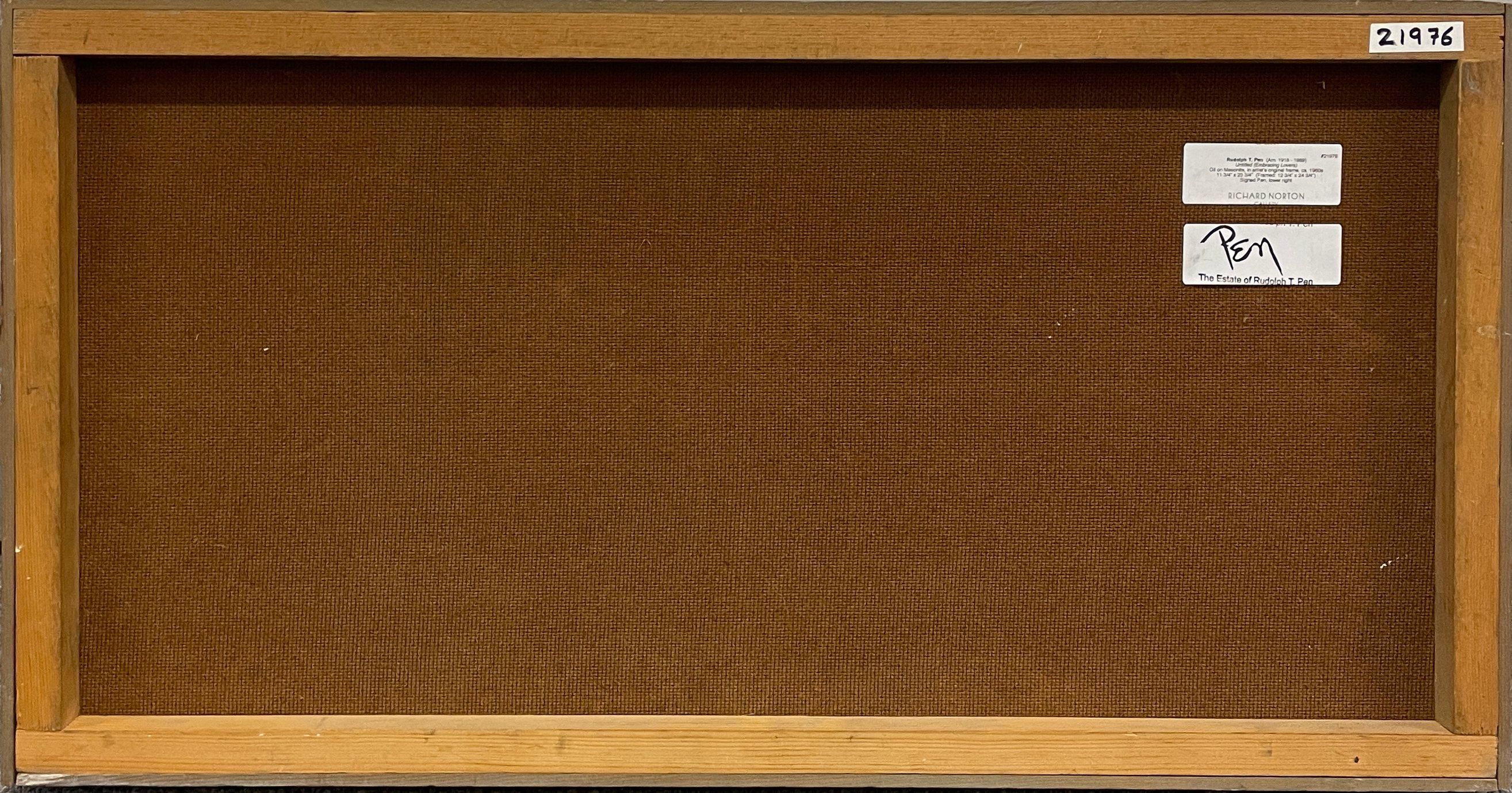 Fabulosa pintura moderna de mediados de siglo de los años 60 de una pareja de amantes abrazados en venta 2