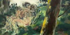 A Fabulous 1960s Mid-Century Modern Painting of an Embracing Couple, Lovers