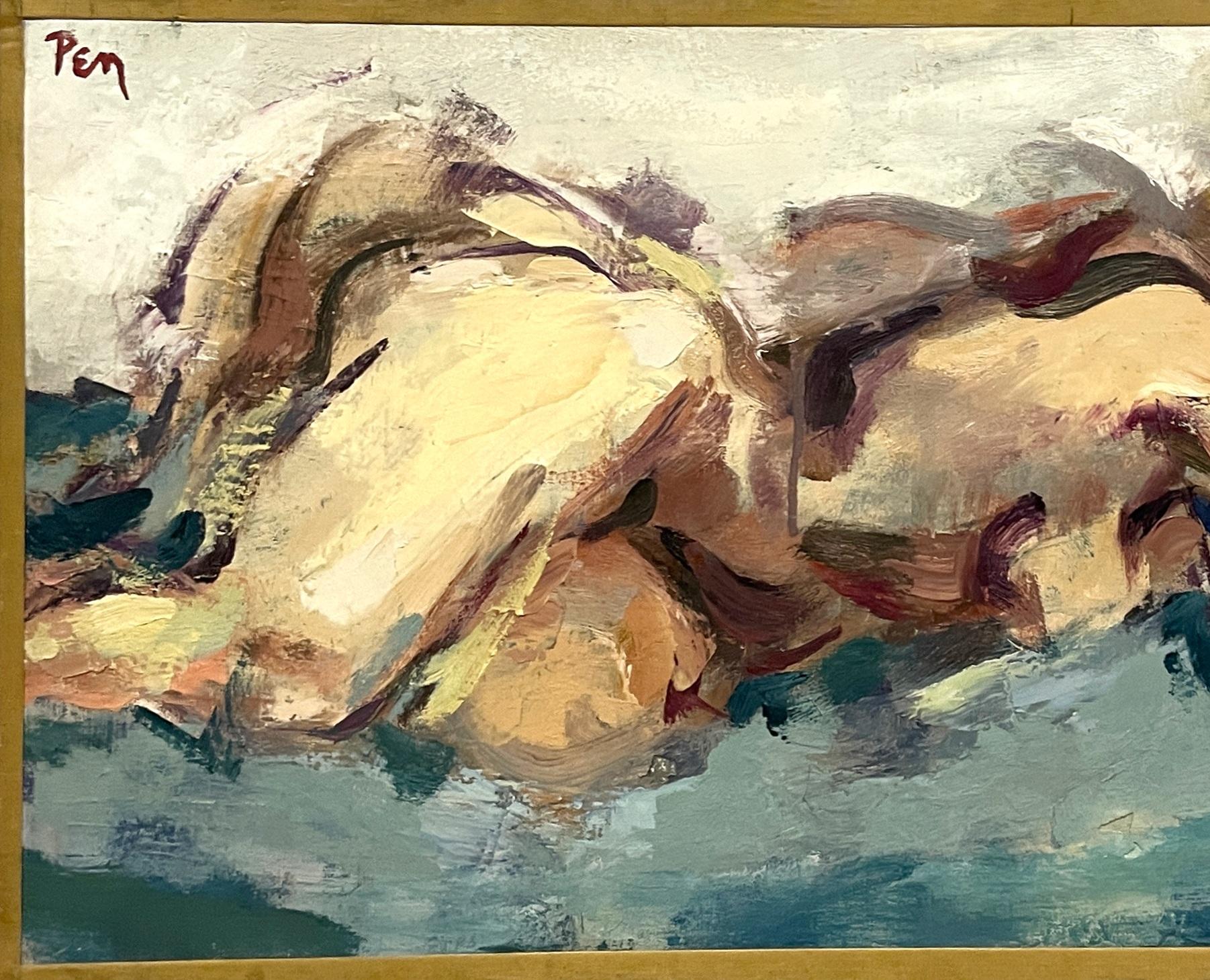 A Fabulous, Abstract 1960s Mid-Century Modern Painting of a Sleeping Female Nude For Sale 1