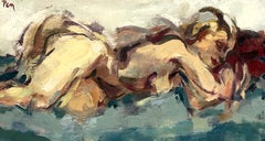 A Fabulous, Abstract 1960s Mid-Century Modern Painting of a Sleeping Female Nude