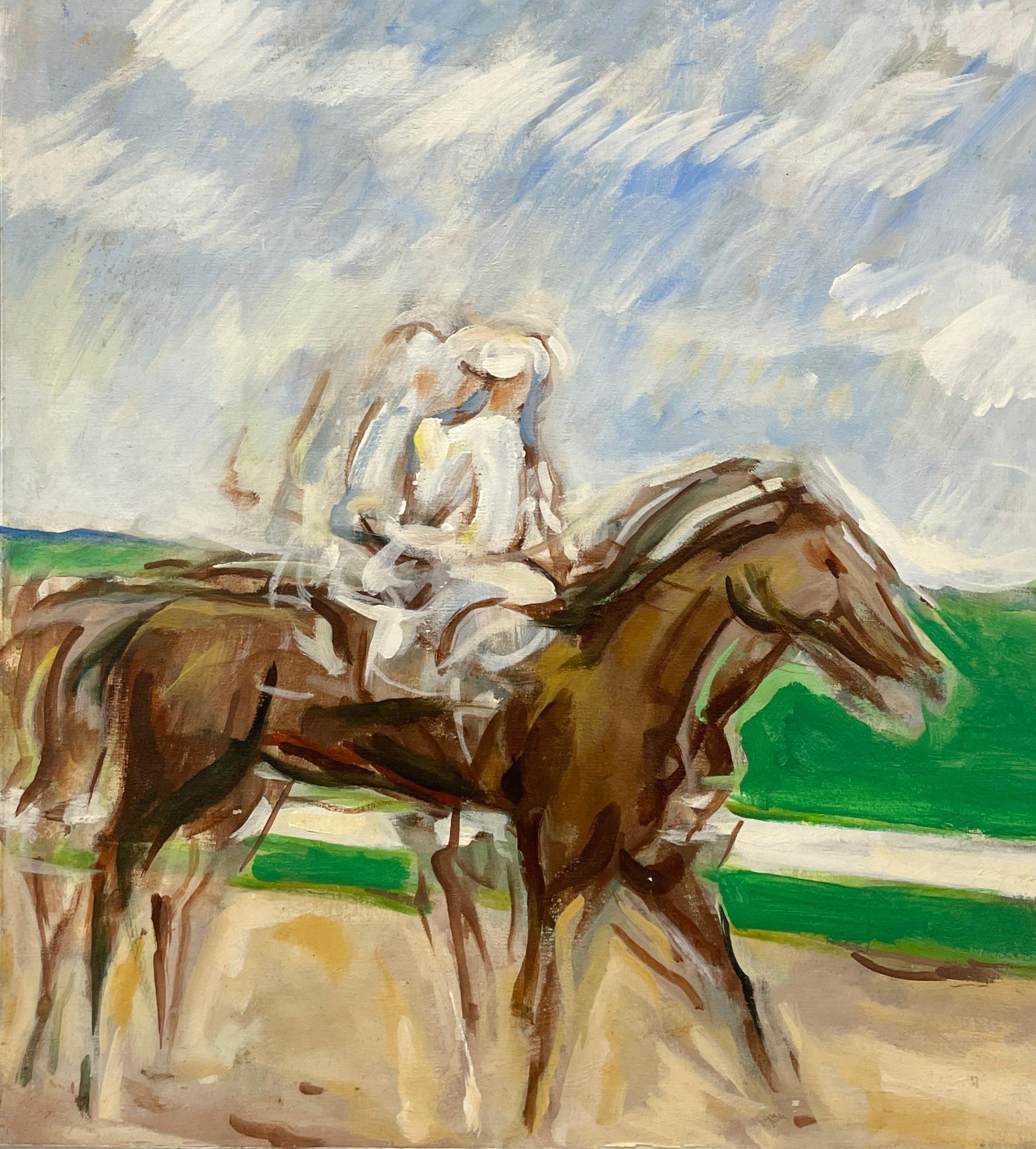 A Fantastic, Mid-Century Modern Painting of a Jockey, Horse Race, by Rudolph Pen For Sale 2
