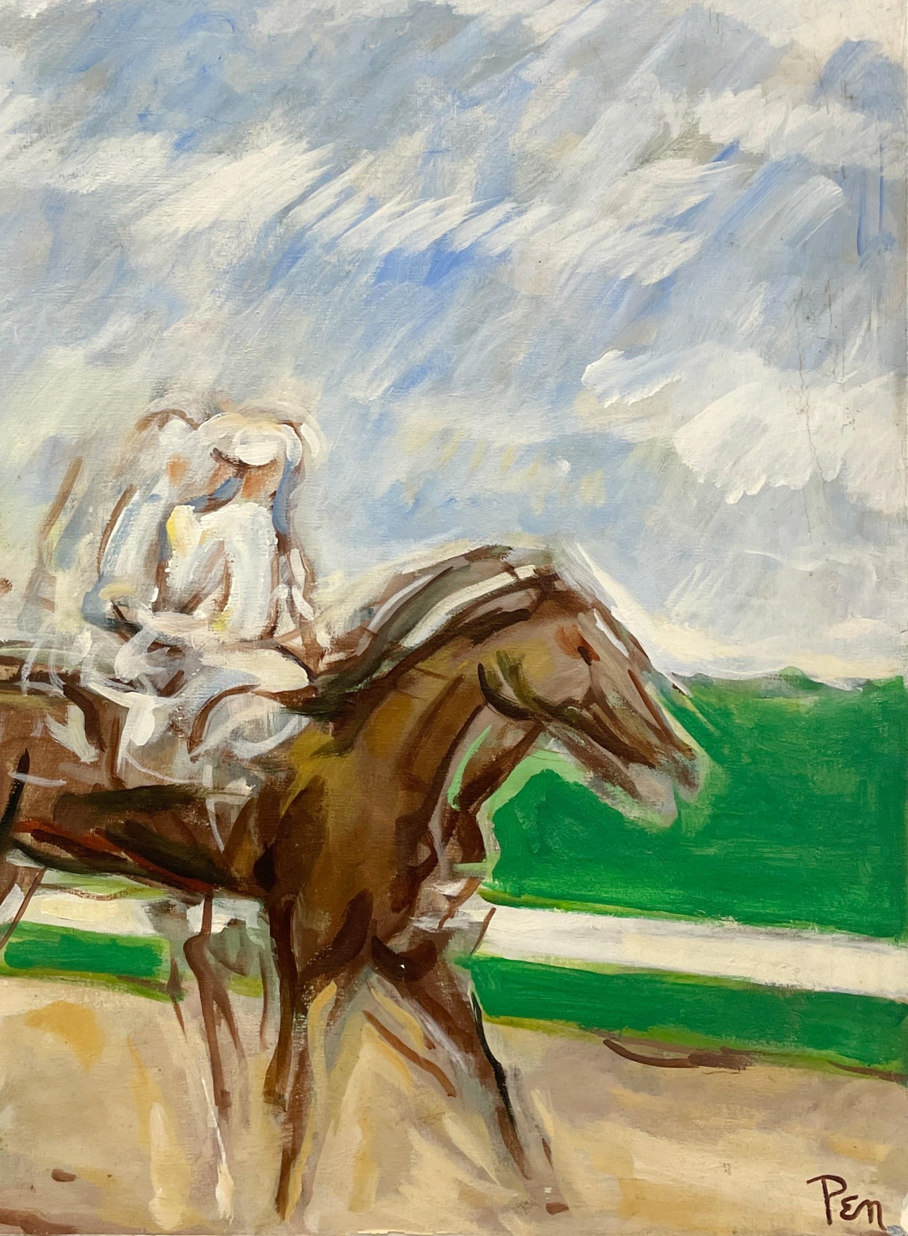 A Fantastic, Mid-Century Modern Painting of a Jockey, Horse Race, by Rudolph Pen For Sale 3