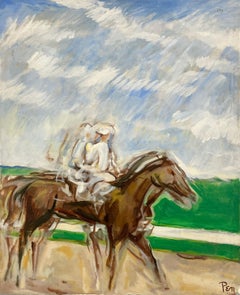 A Fantastic, Mid-Century Modern Painting of a Jockey, Horse Race, by Rudolph Pen
