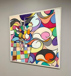 Grande et captivante nature morte florale abstraite moderne du milieu du siècle dernier des années 1960