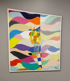 Un gran bodegón floral abstracto y cautivador de mediados de siglo de la Modernidad de los 60