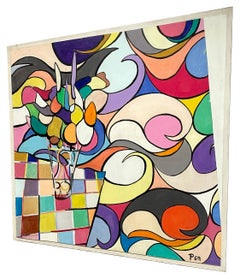 Grande et captivante nature morte florale abstraite moderne du milieu du siècle dernier des années 1960