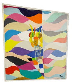 Un gran bodegón floral abstracto y cautivador de mediados de siglo de la Modernidad de los 60