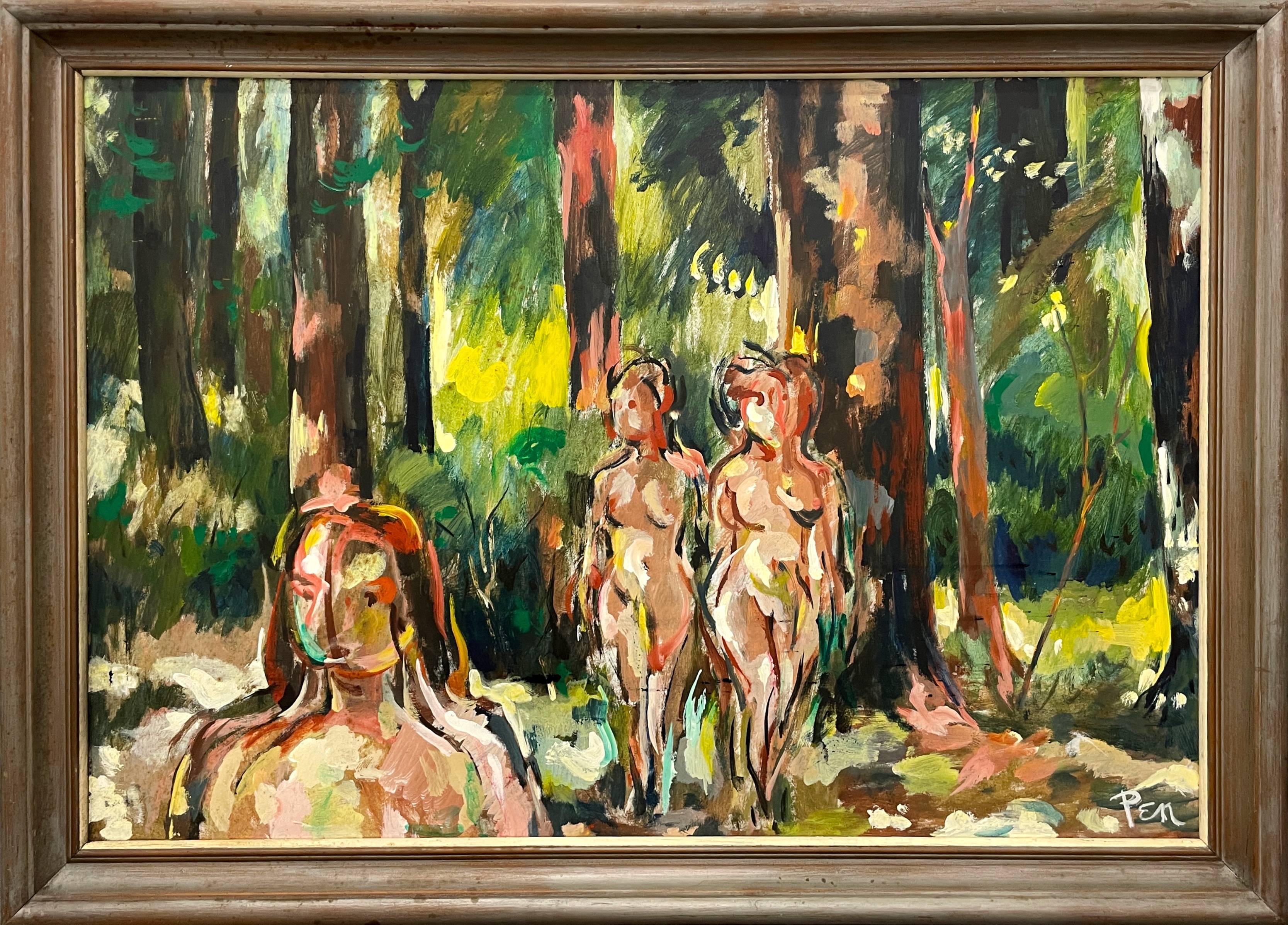 Un gran y dinámico paisaje figurativo moderno de mediados de siglo pintado por Rudolph Pen en venta 1