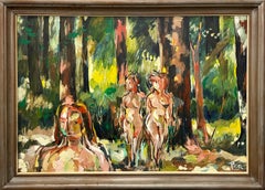 A Large, Dynamic Mid-Century Modern Figurative Landscape Painting by Rudolph Pen