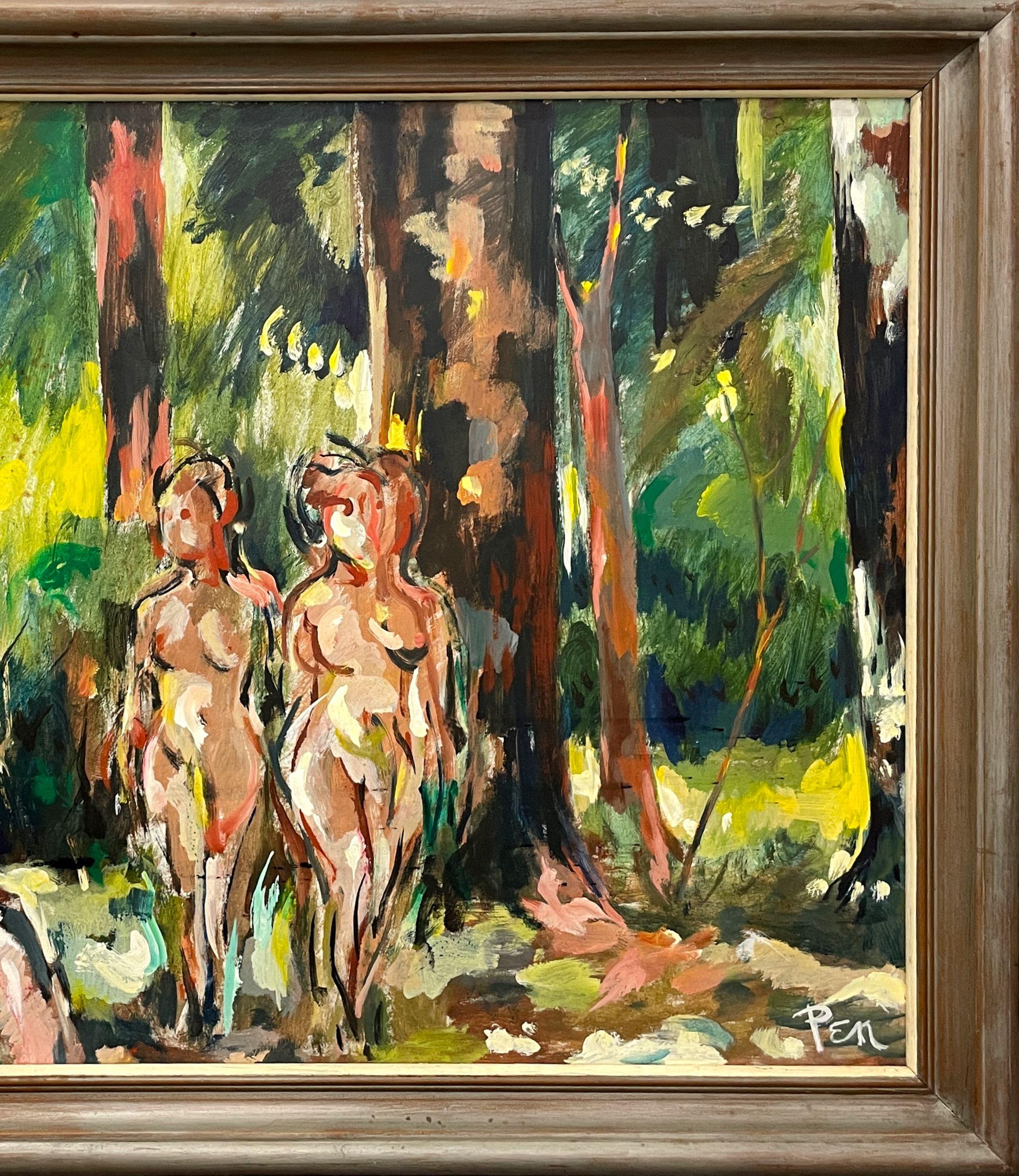 Un gran y dinámico paisaje figurativo moderno de mediados de siglo pintado por Rudolph Pen en venta 3