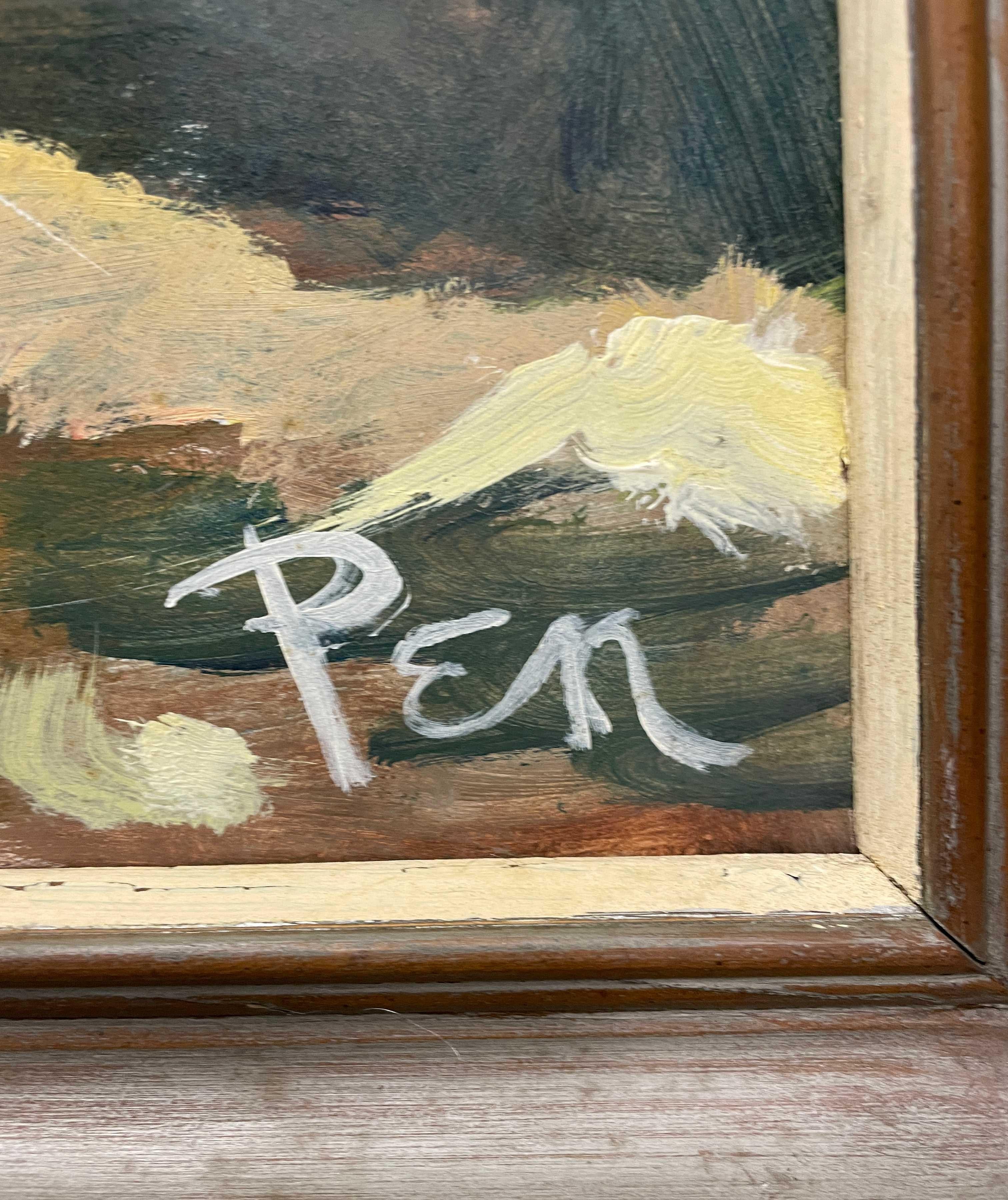 Un gran y dinámico paisaje figurativo moderno de mediados de siglo pintado por Rudolph Pen en venta 4