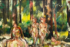 A Large, Dynamic Mid-Century Modern Figurative Landscape Painting by Rudolph Pen