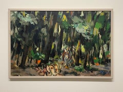 A Large, Dynamic Mid-Century Modern Landscape Painting w. Female Figures
