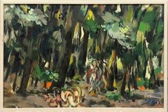 A Large, Dynamic Mid-Century Modern Landscape Painting w. Female Figures