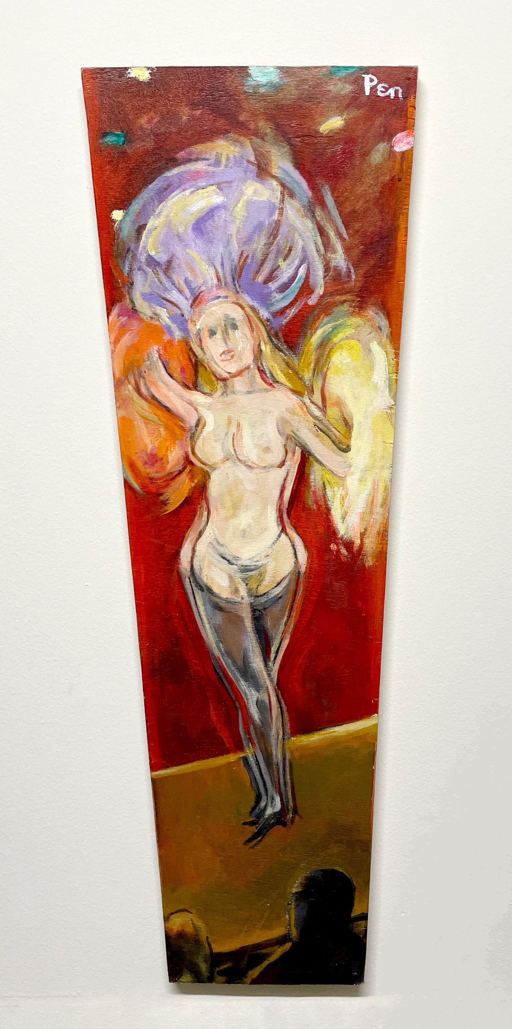 A Large, Dynamic Mid-Century Modern Painting of a Chicago Night Club Showgirl - Brown Nude Painting by Rudolph Pen