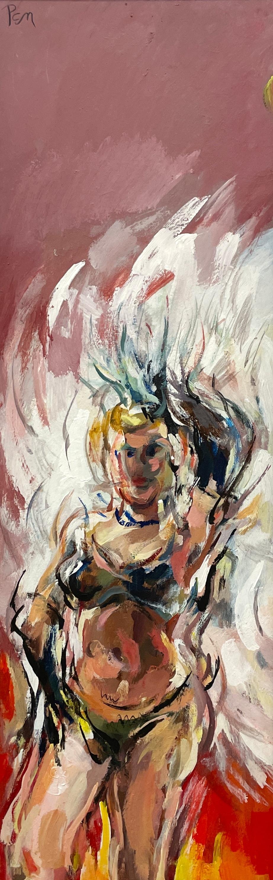 Une grande peinture moderne du milieu du siècle dernier d'une showgirl du Chicago Night Club - Painting de Rudolph Pen