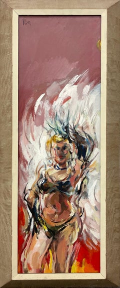 Une grande peinture moderne du milieu du siècle dernier d'une showgirl du Chicago Night Club