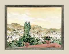 Grande peinture panoramique des années 1950 du milieu du siècle dernier représentant Florence, en Italie