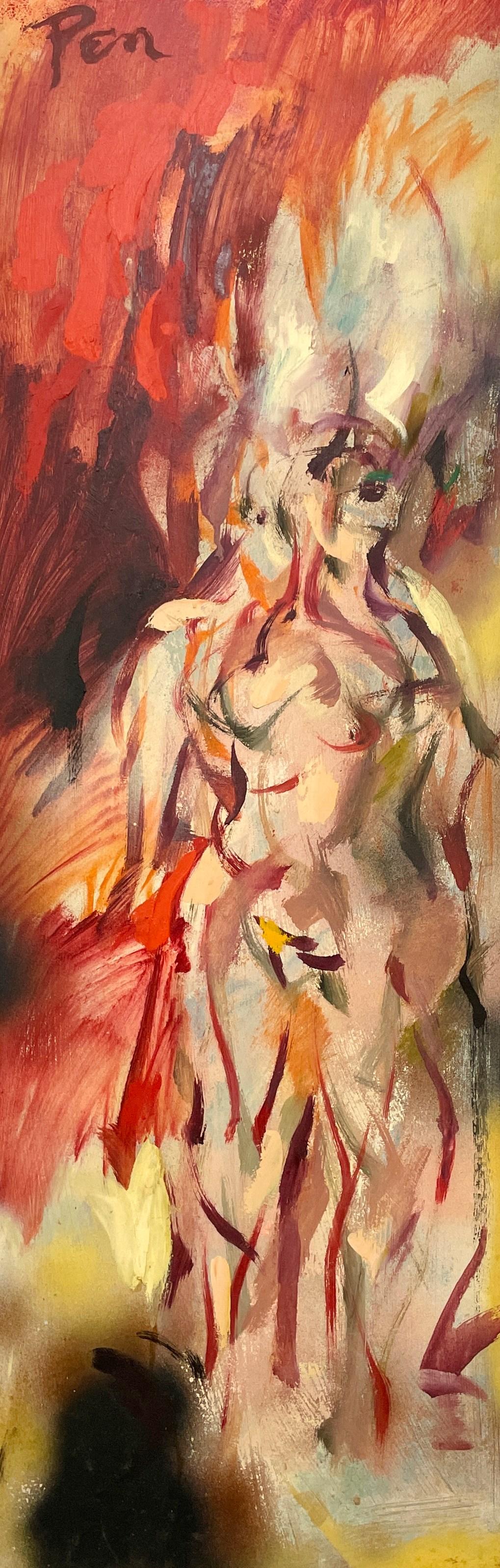 Un grande e sensazionale dipinto di metà secolo di una showgirl, una ballerina di burlesque - Painting di Rudolph Pen