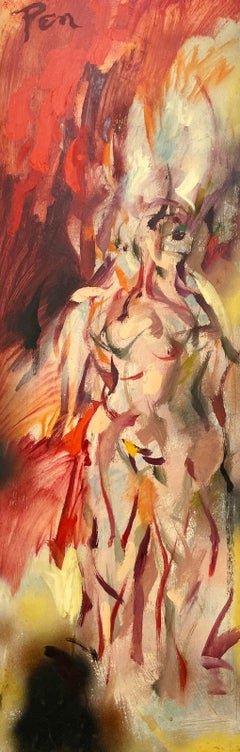 Großes, sinnliches Gemälde einer Showgirl, Burlesque Dancer, Mid-Century Modern, Modern