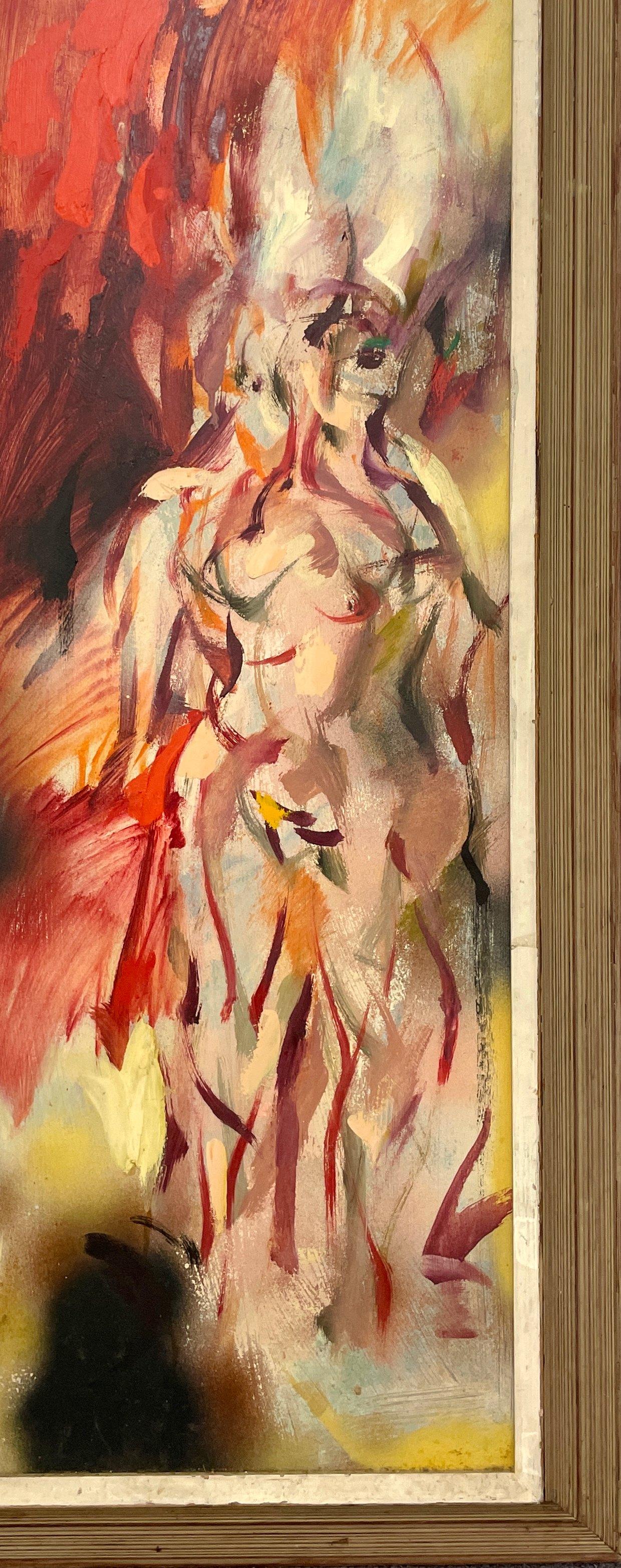 Un grande e sensazionale dipinto di metà secolo di una showgirl, una ballerina di burlesque - Nude Painting Marrone di Rudolph Pen