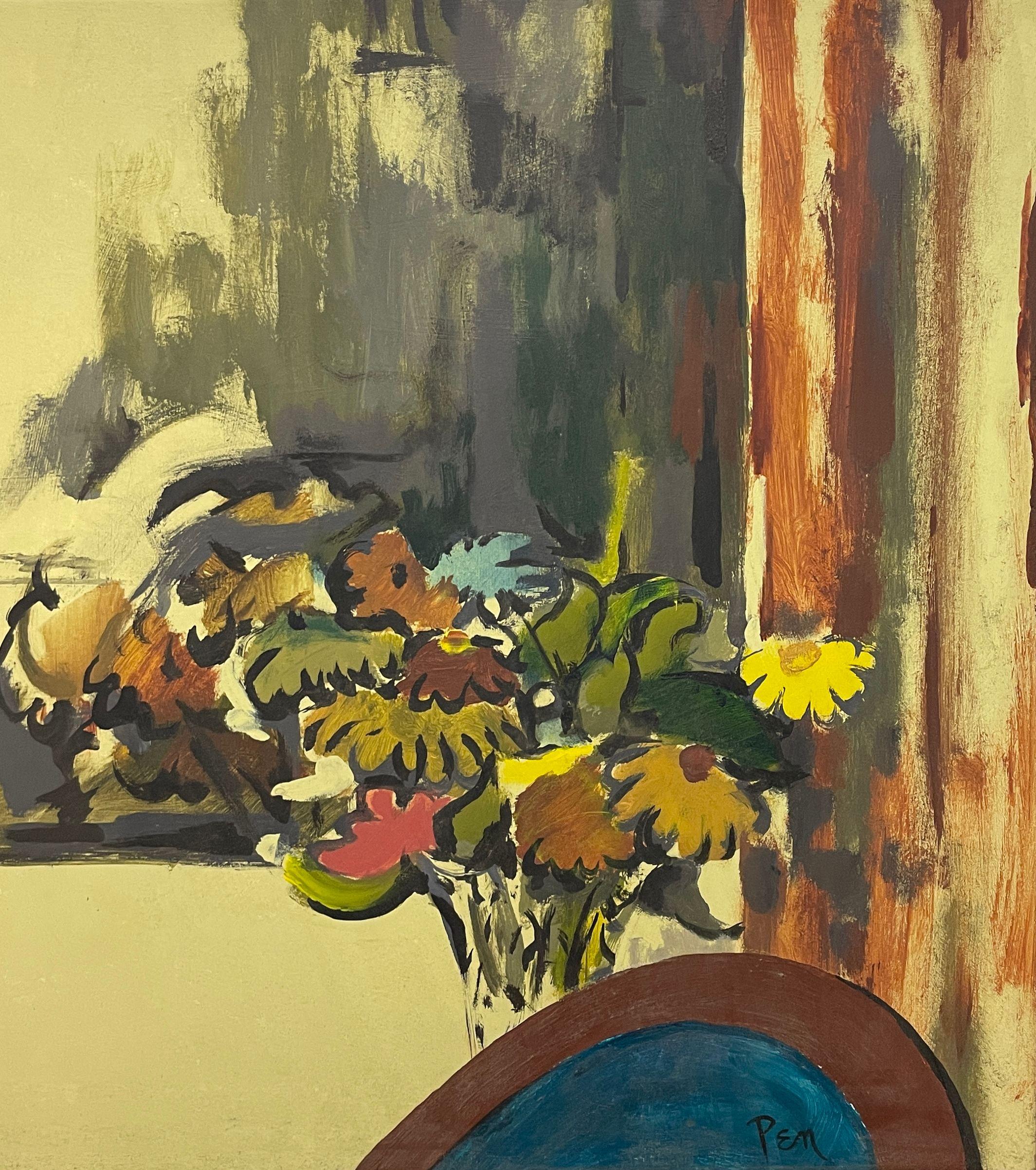 A Large, Vibrant 1950s Mid-Century Modern Still Life Painting / Interior Scene For Sale 1