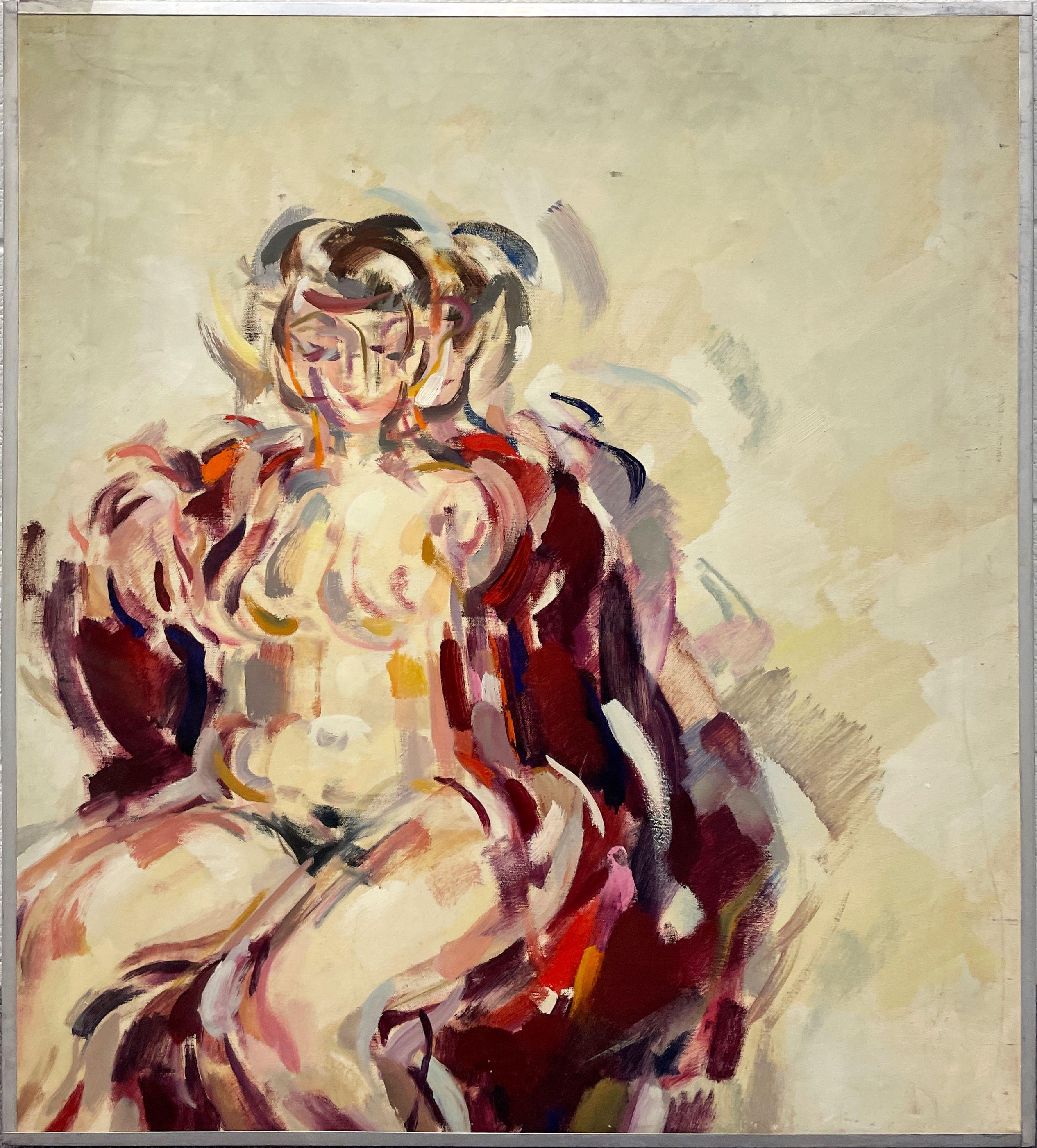 A Radiant 1950s Mid-Century Modern Studio Portrait of a Seated Female Nude Model - Painting by Rudolph Pen