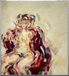 A Radiant 1950s Mid-Century Modern Studio Portrait of a Seated Female Nude Model