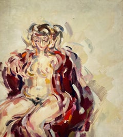 A Radiant 1950s Mid-Century Modern Studio Portrait of a Seated Female Nude Model
