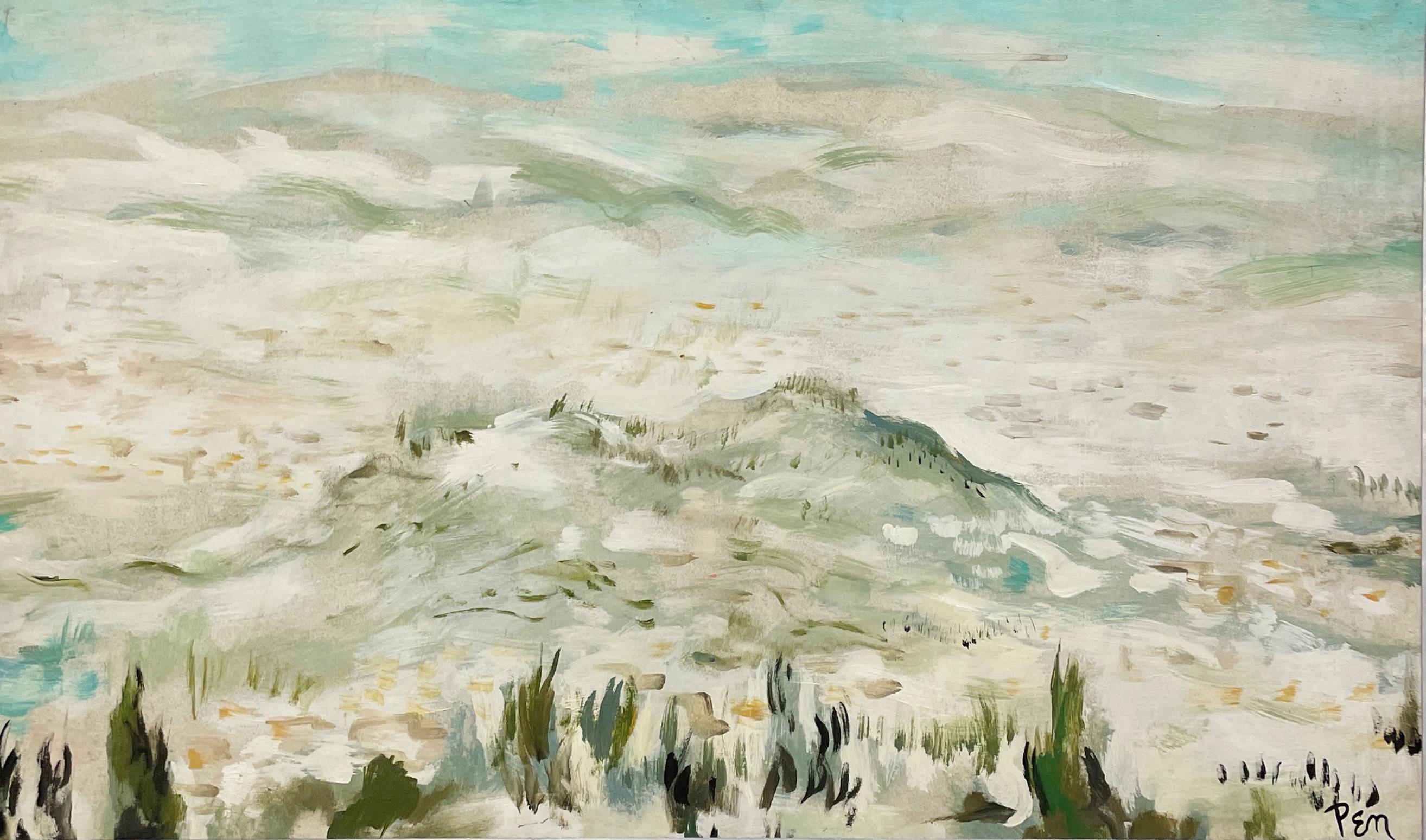 Un sottile e atmosferico paesaggio dunale di Rudolph Pen, dipinto in stile metà secolo moderno