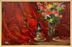 Un vibrante y colorido bodegón moderno de mediados de siglo de los años 50 pintado por Rudolph Pen