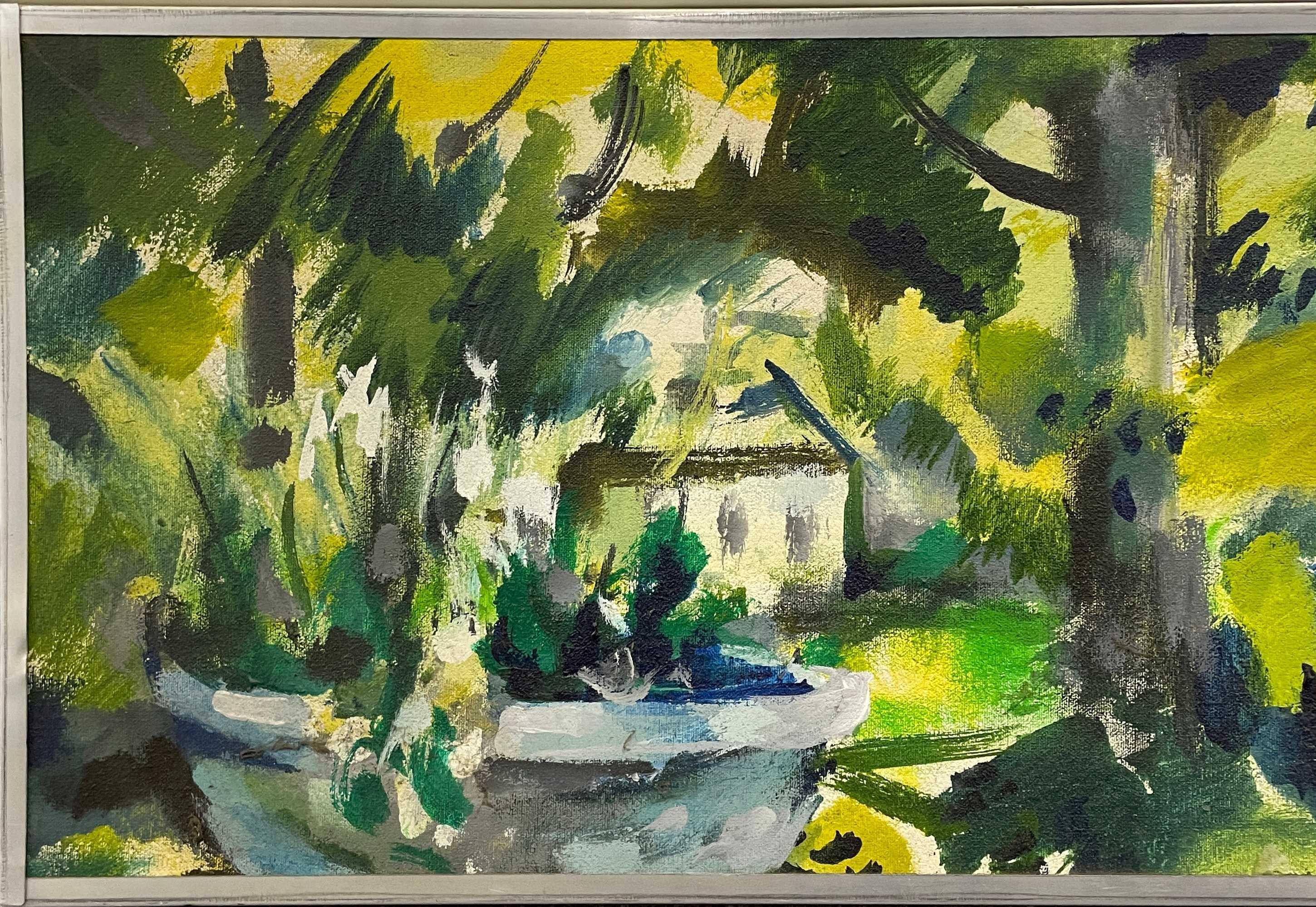 Eine lebhafte, farbenfrohe Sommerlandschaft aus der Mitte des Jahrhunderts, Oxbow School, Saugatuck, MI (Amerikanische Moderne), Painting, von Rudolph Pen