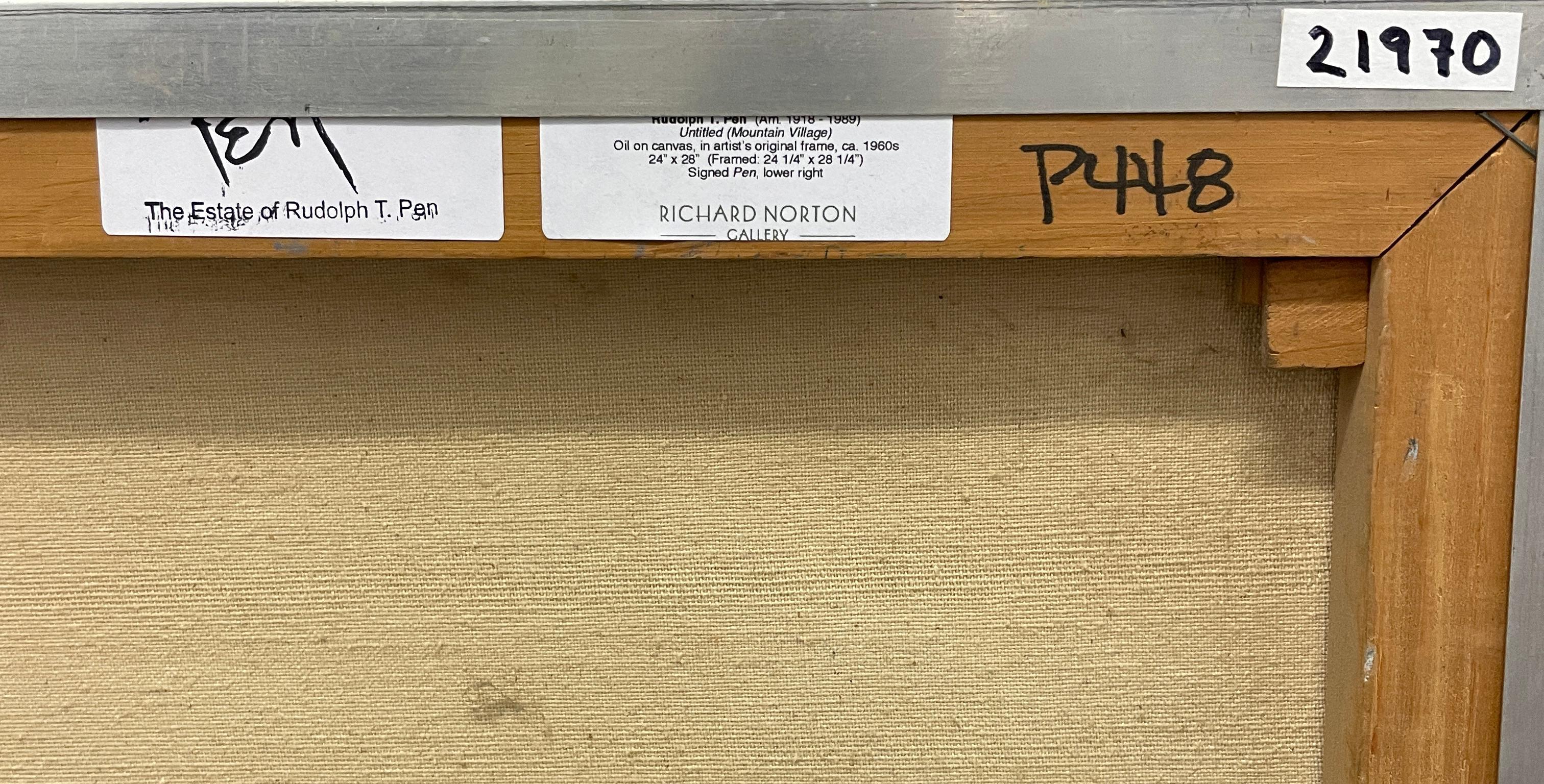Ein lebhaftes, ausdrucksstarkes Bergdorfgemälde aus der Mitte des Jahrhunderts von Rudolph Pen im Angebot 7