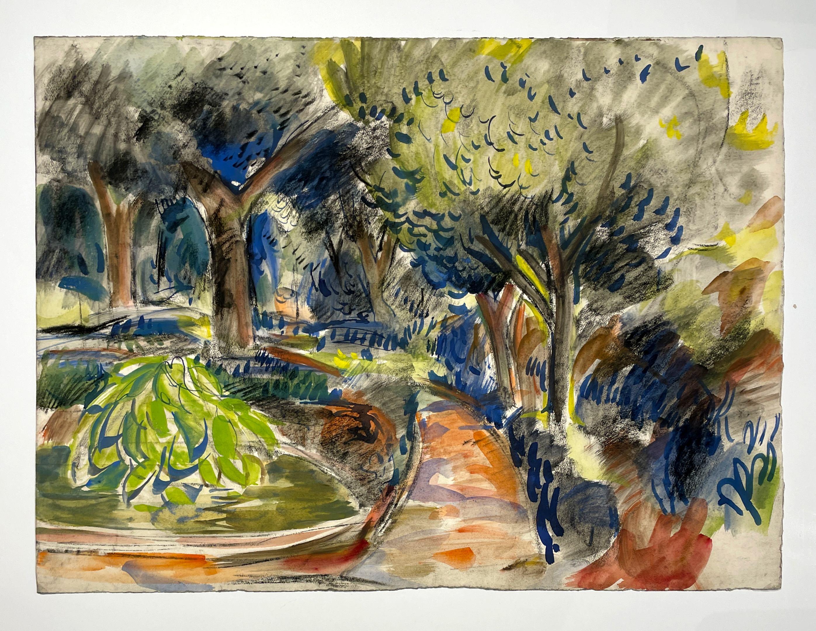 Aquarelle moderne et vibrante, Garden in a City Park, de l'artiste réputé Rudolph Pen en vente 1