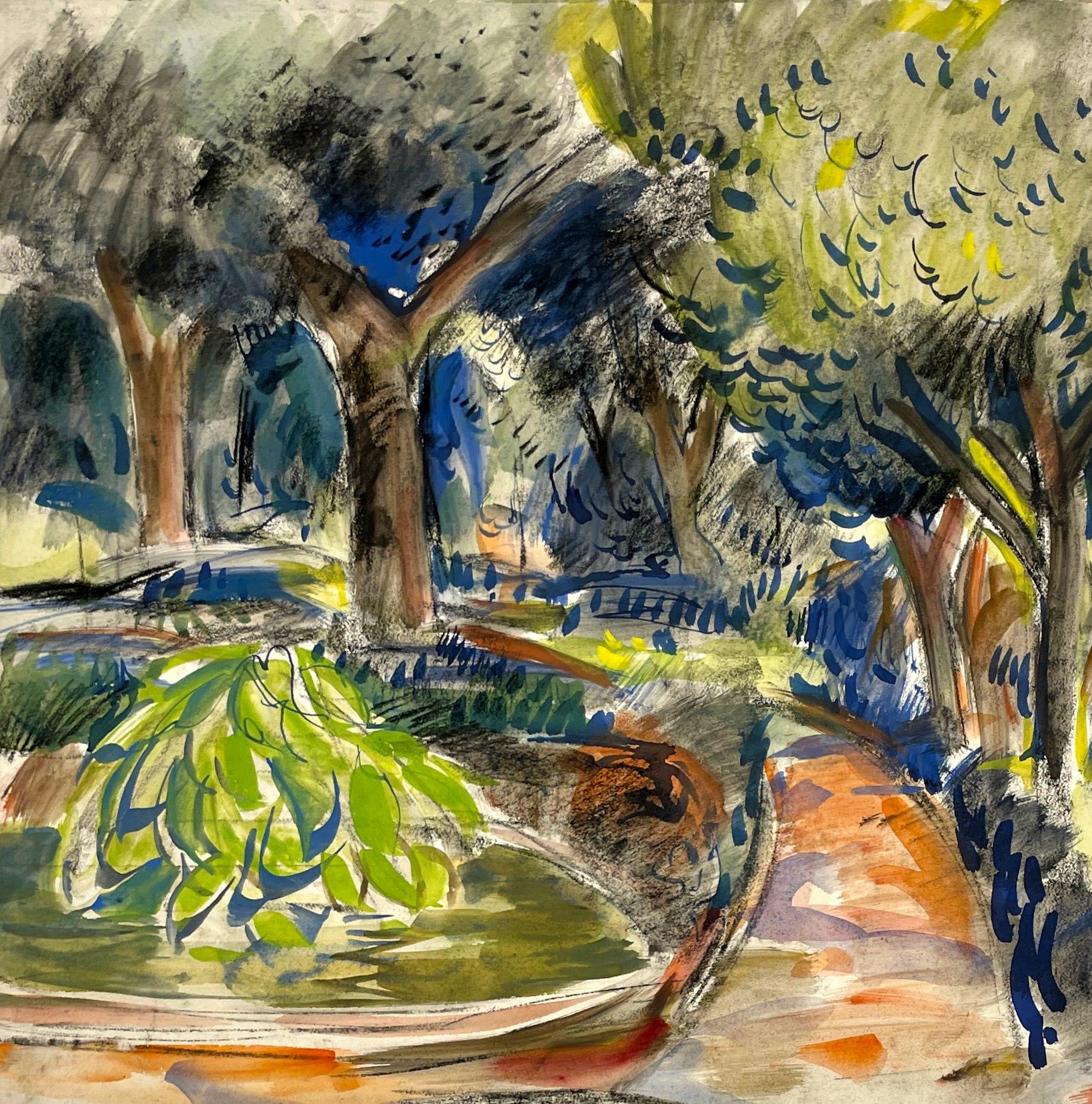 Aquarelle moderne et vibrante, Garden in a City Park, de l'artiste réputé Rudolph Pen en vente 2