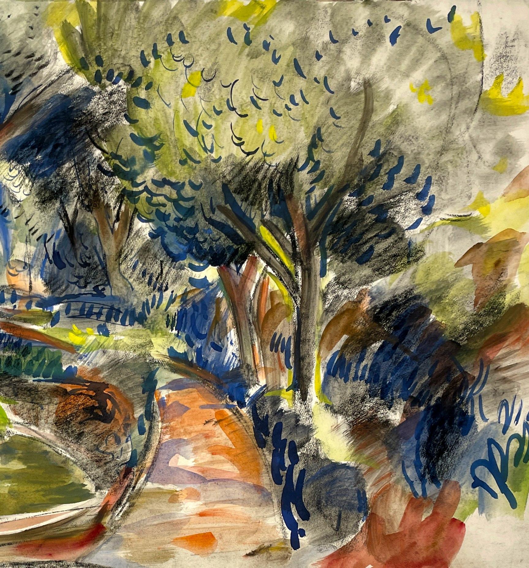 Aquarelle moderne et vibrante, Garden in a City Park, de l'artiste réputé Rudolph Pen en vente 3