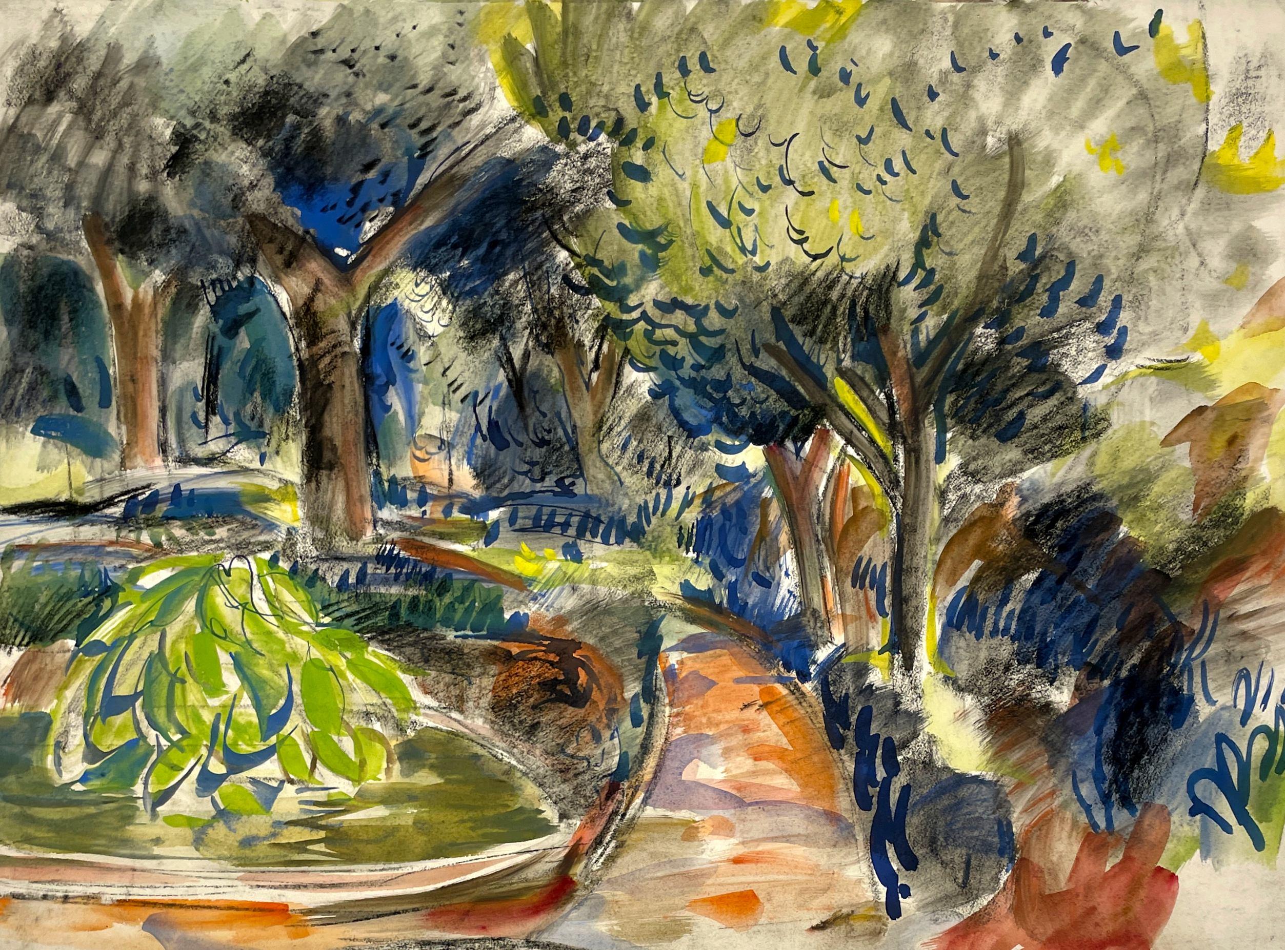 A Vibrant Modern Watercolor, "Garden in a City Park" by Noted Artist Rudolph Pen