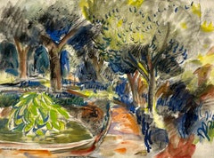 Ein lebhaftes modernes Aquarell, „Garten in einem Stadtpark“ des bekannten Künstlers Rudolph Pen