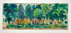 A Vivid, Expansive Watercolor of Mexico, Summer Landscape with Country Villa
