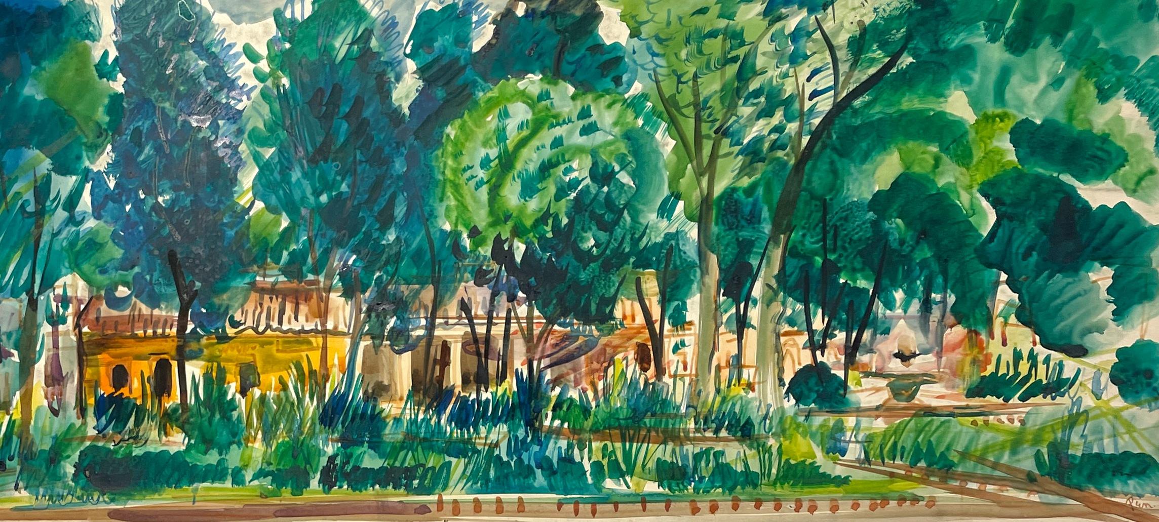 A Vivid, Expansive Watercolor of Mexico, Summer Landscape with Country Villa - American Modern Painting by Rudolph Pen