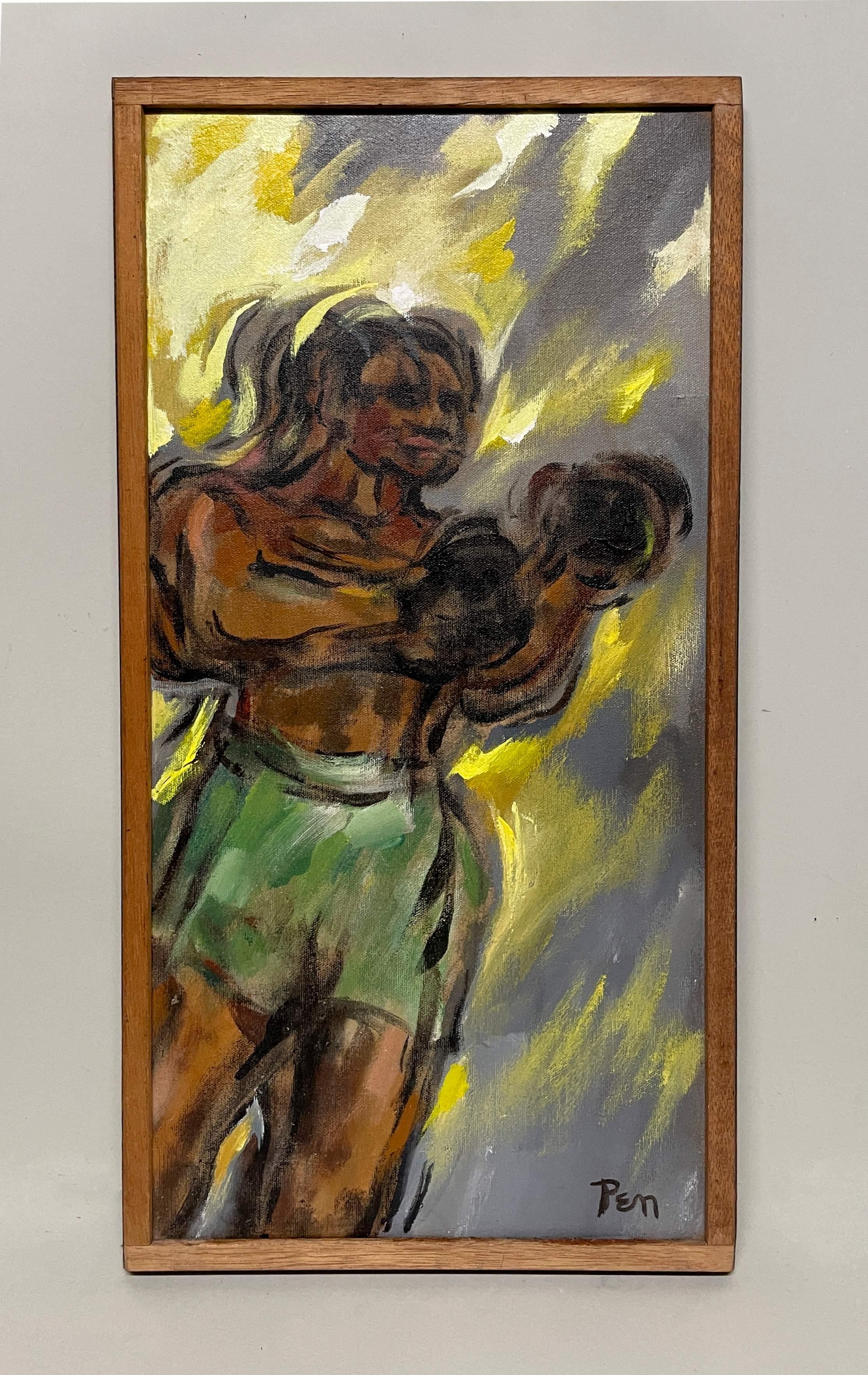 Merveilleuse scène de boxe du milieu du siècle dernier représentant un combattant de prix debout par Rudolph Pen en vente 1