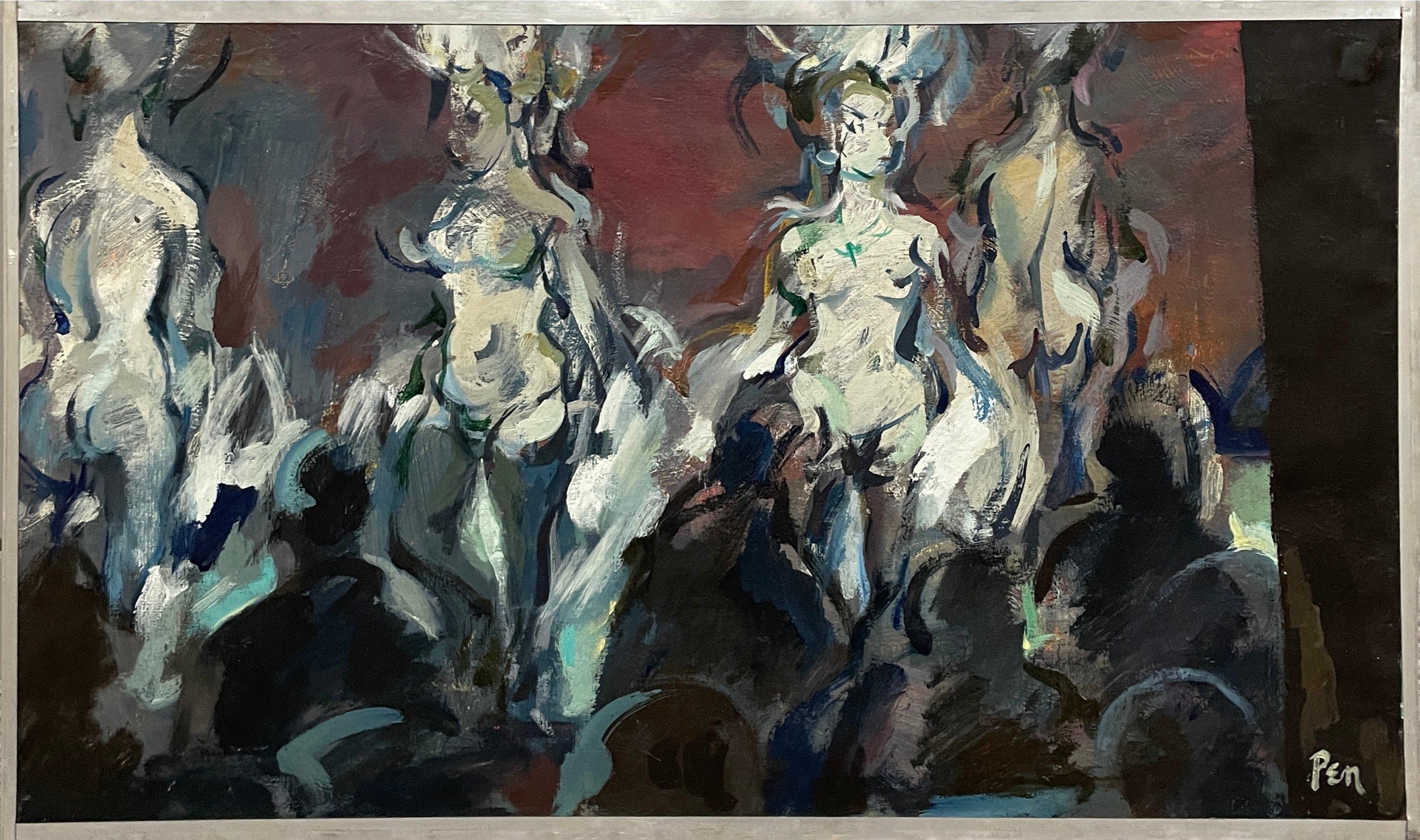 Un'eccezionale scena di night club di Chicago degli anni '50, in stile Mid-Century Modern, con soubrette - Painting di Rudolph Pen