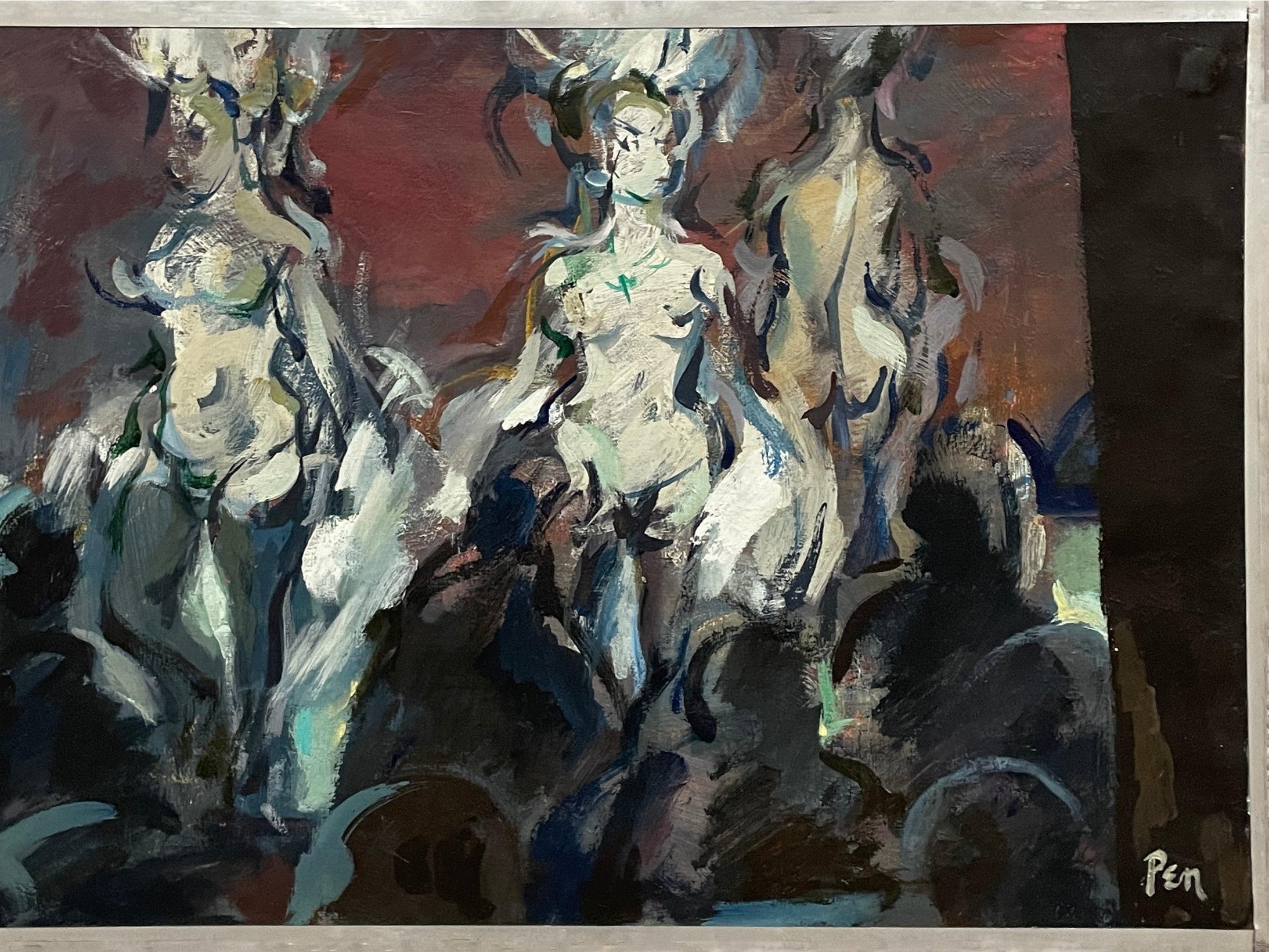 Un'eccezionale scena di night club di Chicago degli anni '50, in stile Mid-Century Modern, con soubrette - Figurative Painting Nero di Rudolph Pen