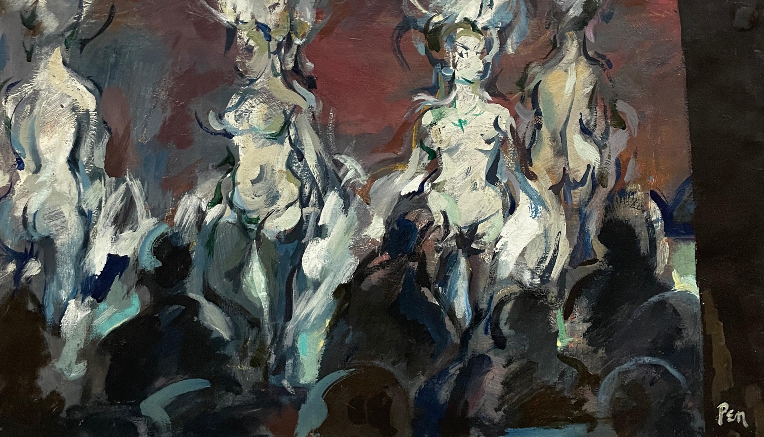 Figurative Painting di Rudolph Pen - Un'eccezionale scena di night club di Chicago degli anni '50, in stile Mid-Century Modern, con soubrette