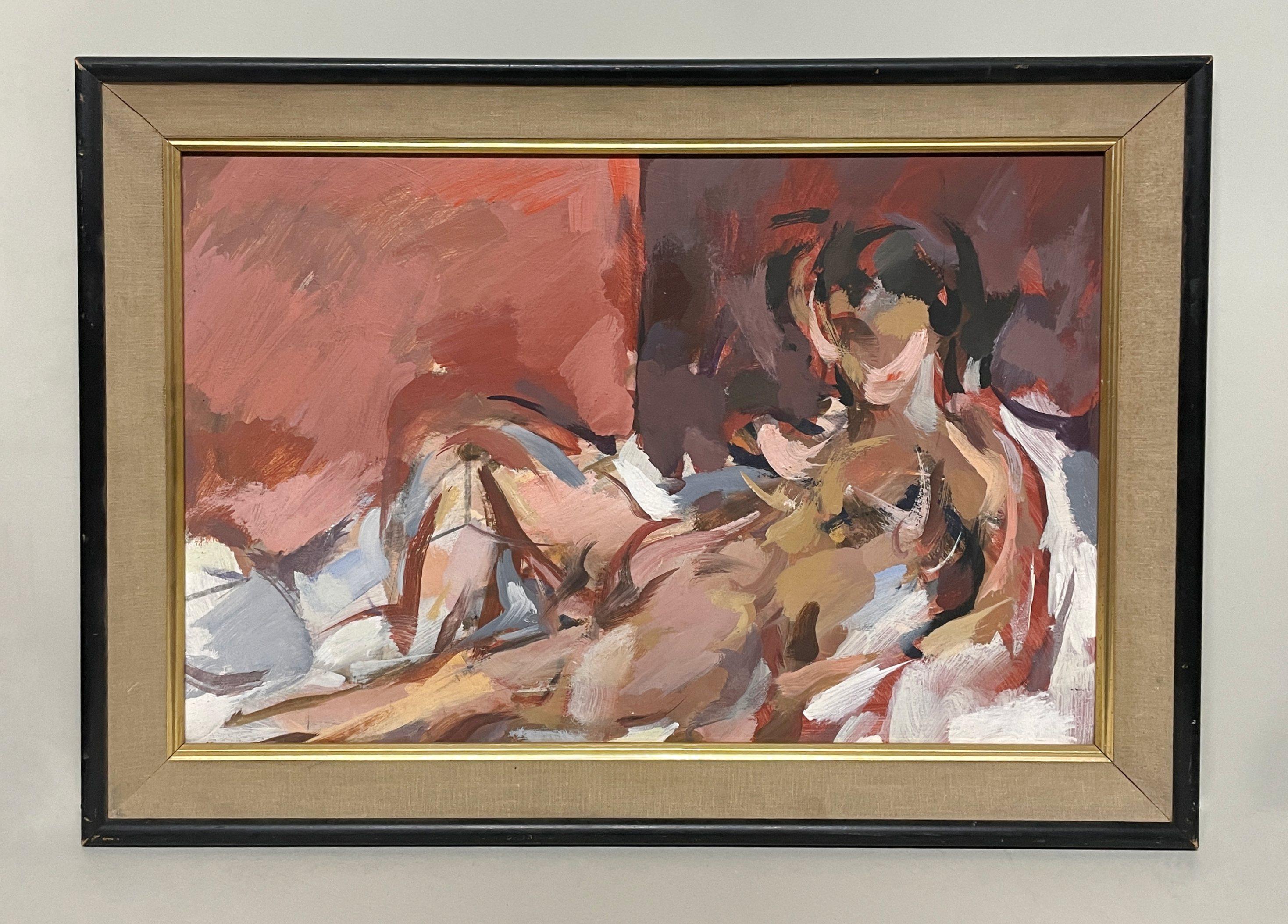 Exceptionnelle peinture à l'huile moderne du milieu du siècle dernier représentant un modèle féminin nu couché - Modernisme américain Painting par Rudolph Pen
