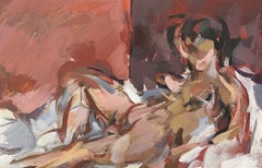An Exceptional Mid-Century Modern Oil Painting of a Reclining Nude Female Model