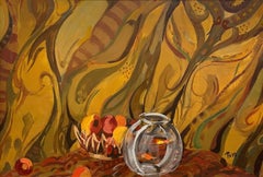 An Exceptional Mid-Century Modern Still Life Painting, Fruit and Gold Fish Bowl