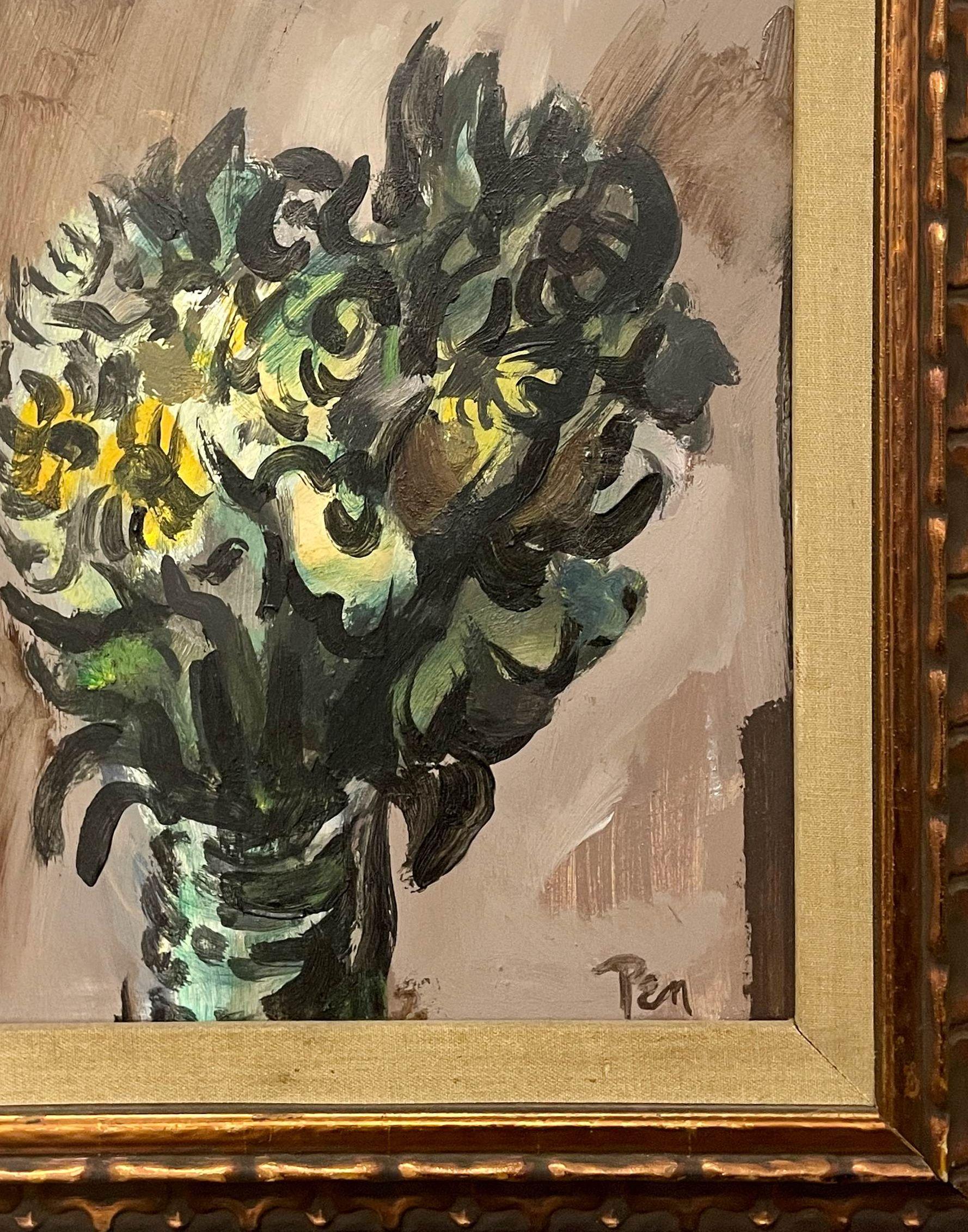 An Vibrant, Expressive Mid-Century Floral Still Life Painting by Rudolph Pen For Sale 3